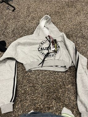 GLO jeans Gray Cropped California Hoodie with Black Trim